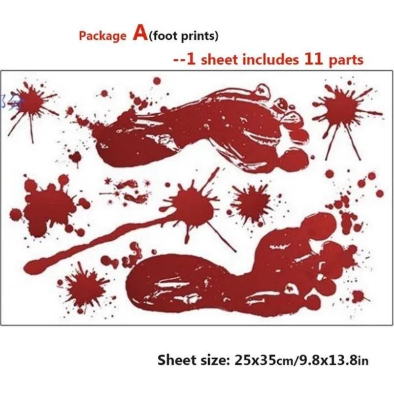 1 Package Halloween Bloody Sticker with Hand Foot Print Self-Adhesive Window Clings Horror Blood Splatter Halloween Party Wallpaper Clear Sticker