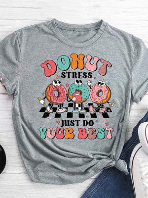 Cartoon Donut Print Tshirt Short Sleeve Crew Neck Casual Top For Summer Spring Unisexs Clothing