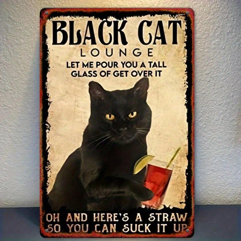 Retro Black Cat One Piece Metal Tin Sign Juice Bar Cafe Wall Decor 8x12 Inch