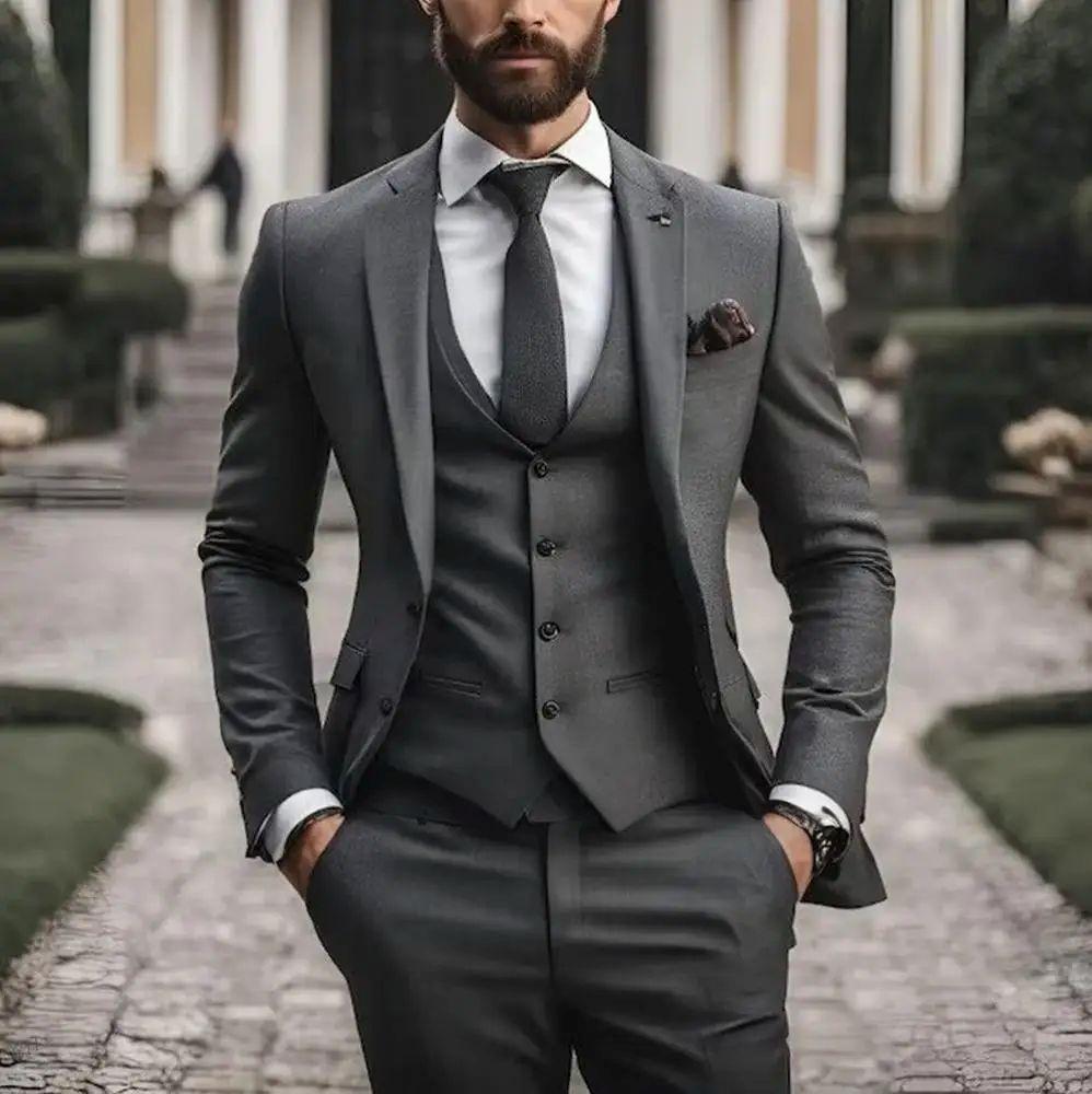 

Новий Стиль Торговий Діловий Кежуал 3 Комплекти Костюми Наречений Дружби Весільний Банкетний Костюм Чоловічий 3 Предмети S сірий колір деві