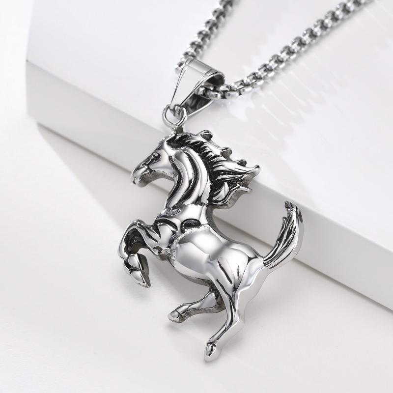 Vintage Horse Necklaces Long Chains Animals Pendant Necklace For Men Women Hip Hop Punk Horse Necklace