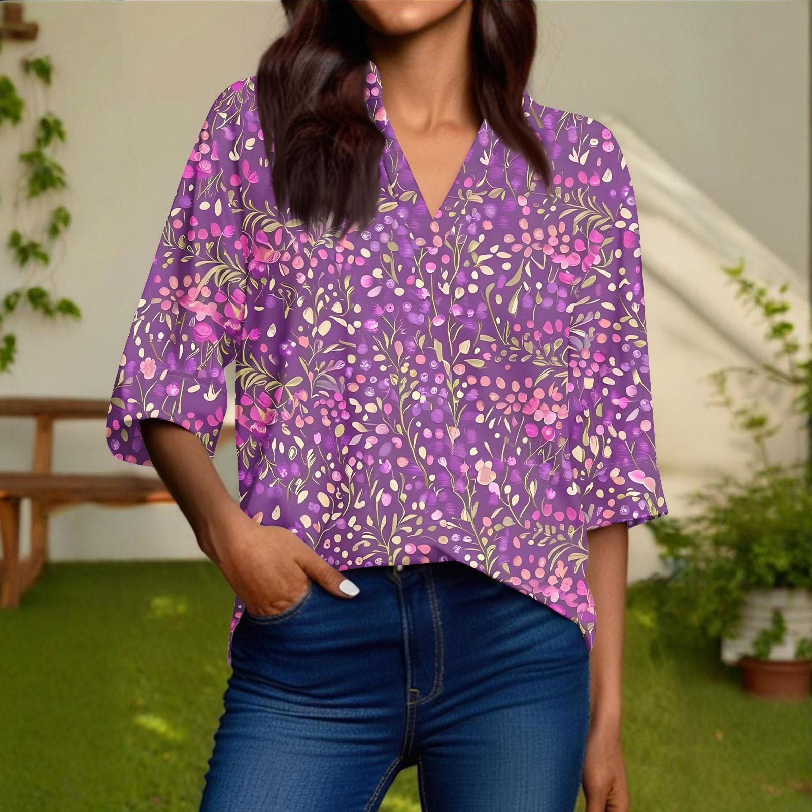 

Жіноча модна повсякденна сорочка з V-подібним вирізом рукав 3/4 пуловер топ L