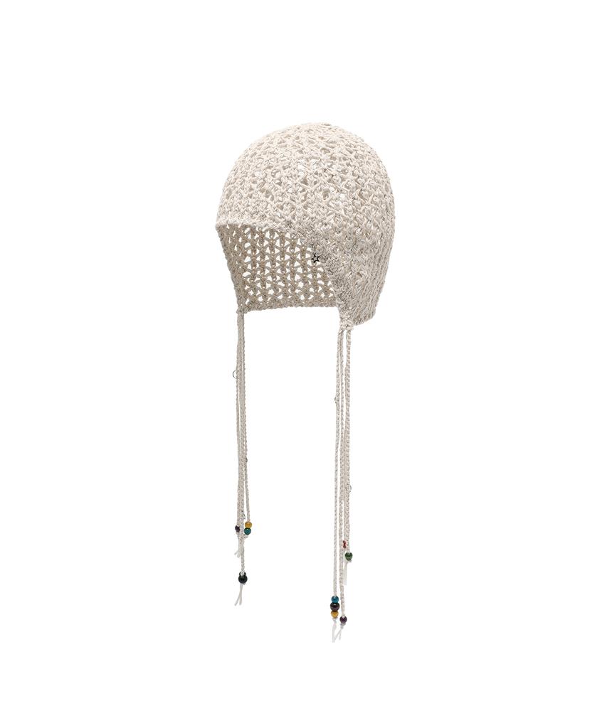 THEVINYLHOUSE Beaded Crochet Beanie (W) Ivory