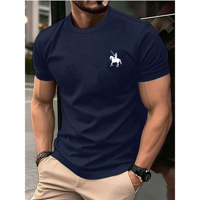 Camiseta de verano para hombre 100% algodón, moderna, casual, holgada, deportiva, con estampado de patrón de caballero, cuello redondo, manga corta, top