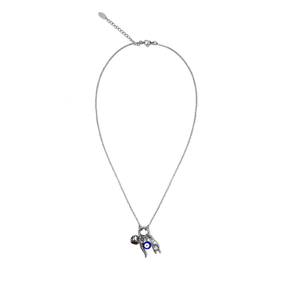 Evil Eye Lucky Symbol Charms Necklace Silver