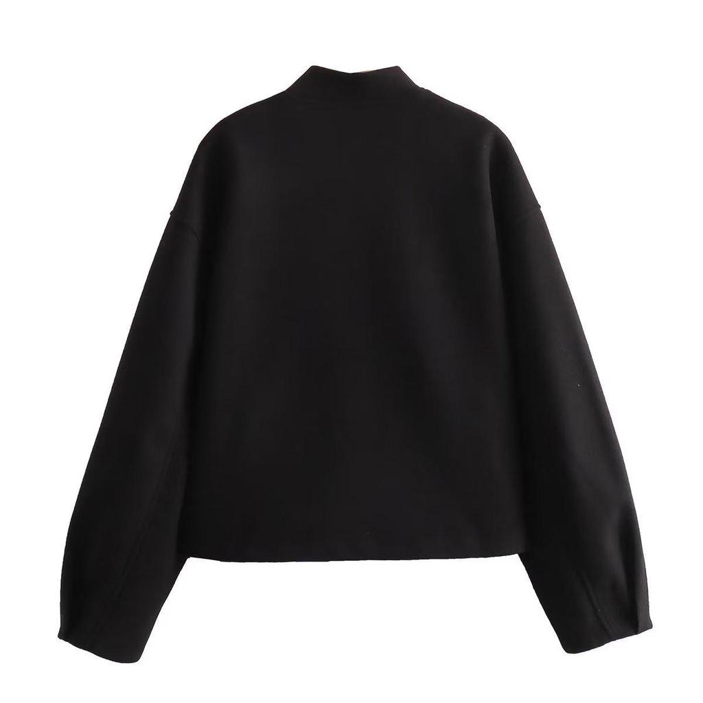 2025 Autumn/Winter Plus-Size Women's Stand-Up Collar Bomber Jacket - European/American Style