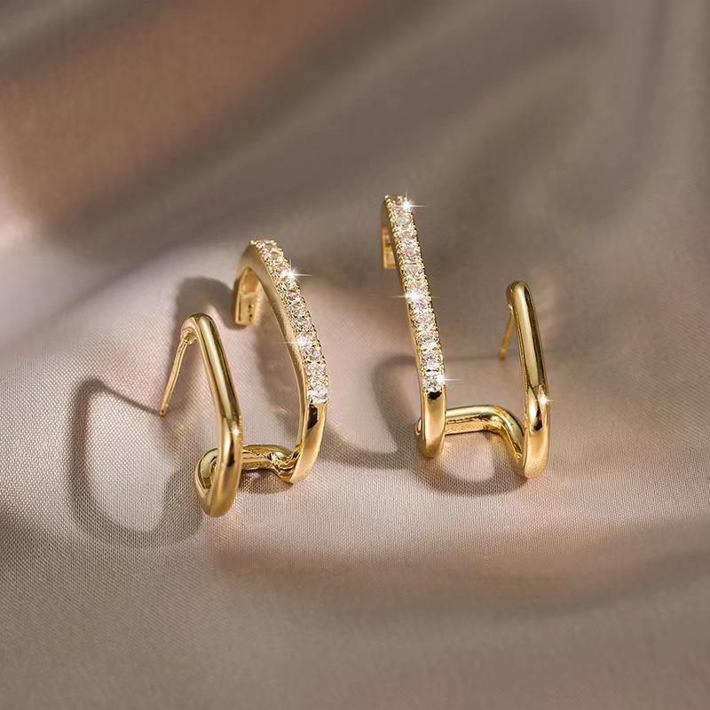 Trendy 2022 Silver Needle Geometric Zircon Earrings for Women - Stylish, Cool, and Unique Design