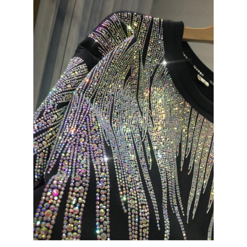 Women's Oversized T-shirt Sparkly Rhinestone Wing Design Casual Loose Short Sleeve Top