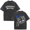 Summer Funny Hannah Bahng Blue Graphics Vintage Washed Tshirt Streetwear Men Harajuku Short Sleeve TShirt Pop Oversized Clothes