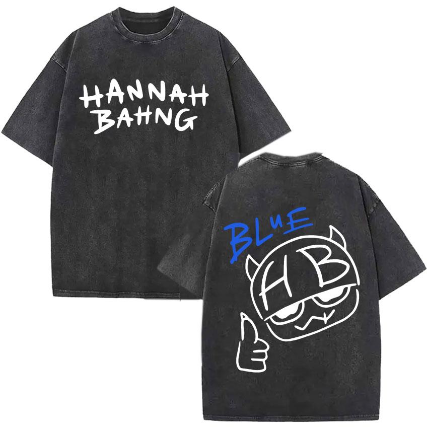 Summer Funny Hannah Bahng Blue Graphics Vintage Washed Tshirt Streetwear Men Harajuku Short Sleeve TShirt Pop Oversized Clothes