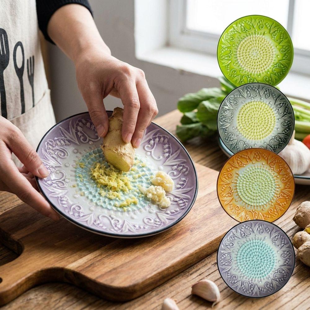 Raised Teeth Ceramic Grater Plate Colorful Embossed Manual Garlic Masher Household Use