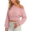Women's Fashion Off-Shoulder Long Sleeve Color Hoodie Sweatshirt Casual Top for Everyday Wear