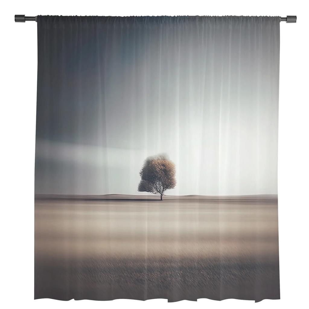 Baum-Grasland-Vorhänge für Wohnzimmer, Schlafzimmer, Tüll-Vorhang für Küche, Voile-Vorhang, Blindpaneele