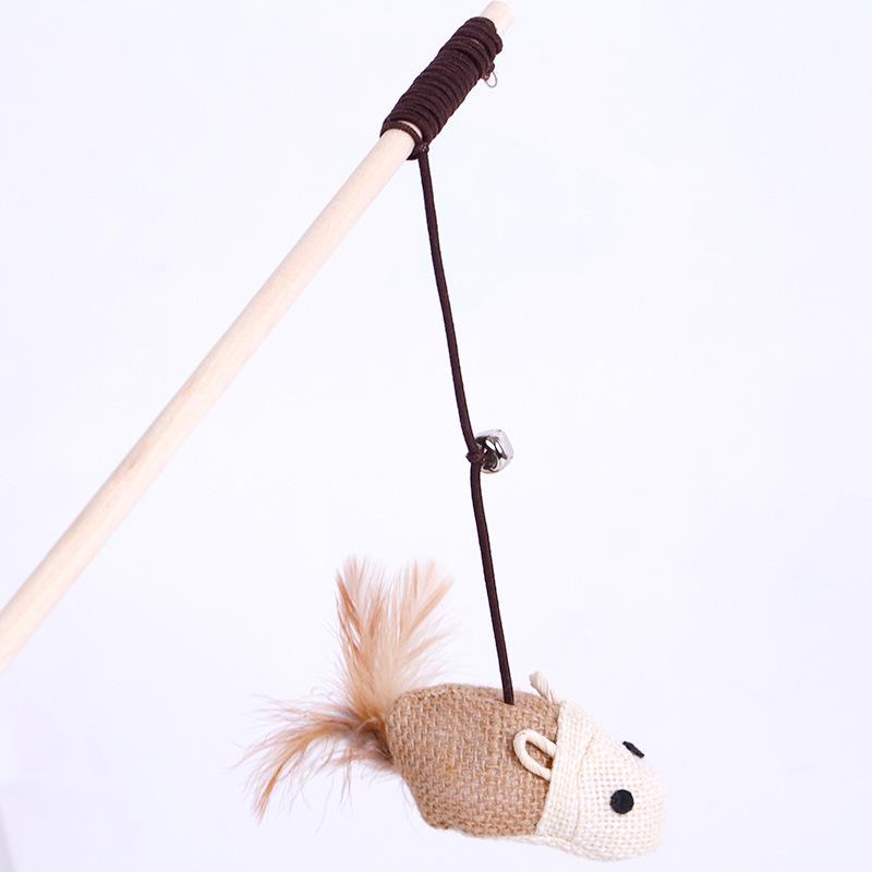 Wooden Fabric Cat Toy With Bell Cat Rod Pet Cat Toy Supplies Pet Toys