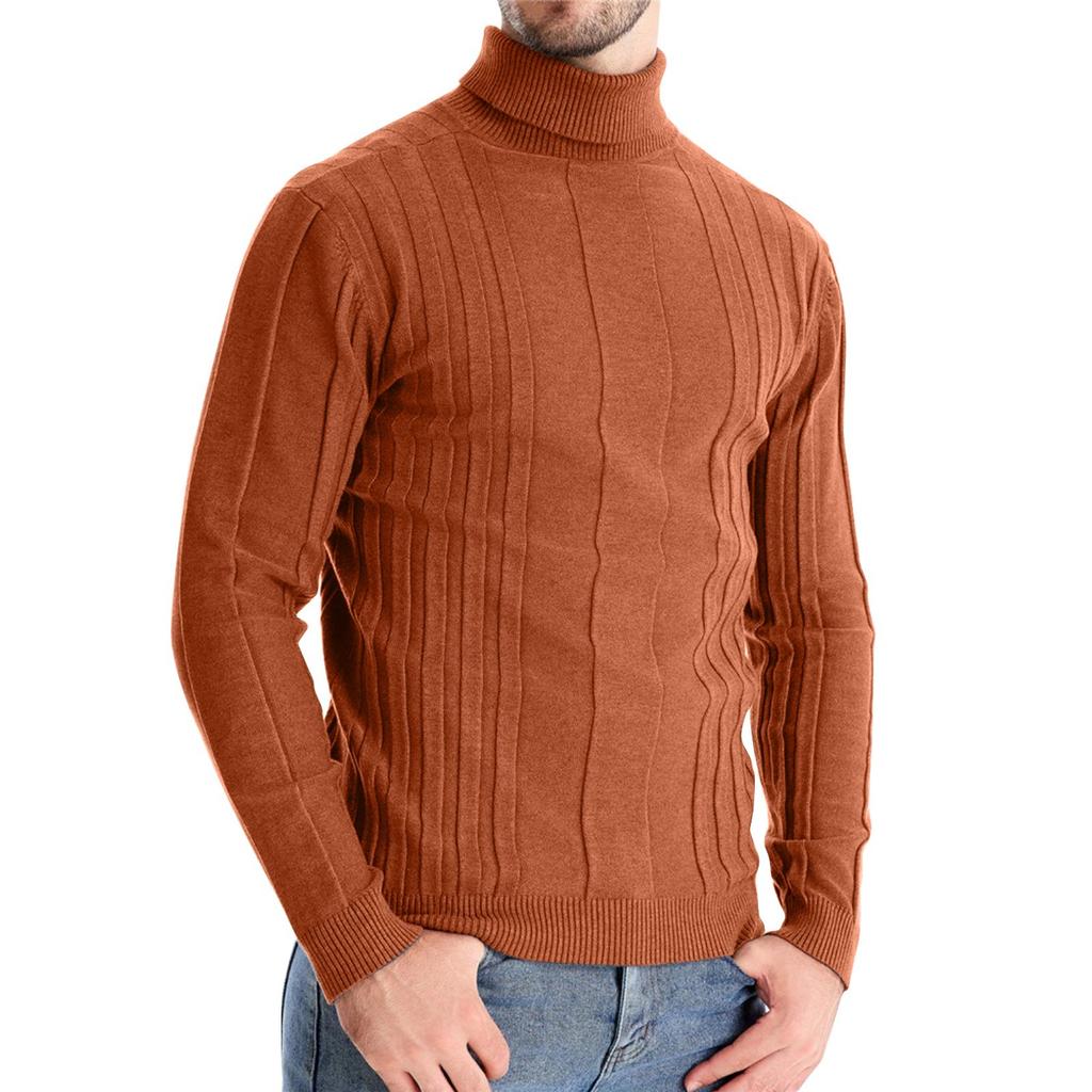 Men's Turtleneck Slim Striped Top Men's Loose Solid Color Casual Long Sleeve Sweater