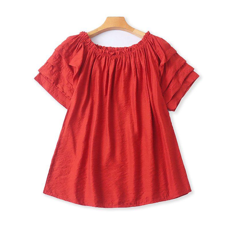 

Short sleeve off-Shoulder T-shirt Summer New Versatile Fashion Shirts Women Pullover Slimming Bottoming Shirt Top 06563 Red XL