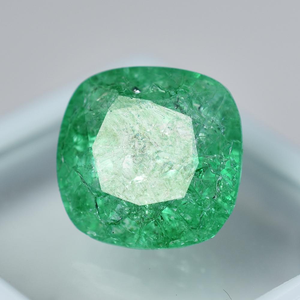 12.40 Ct Square Cushion Natural Green Emerald A++ Certified Loose Gemstone