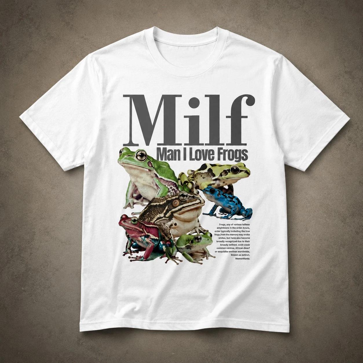 MILF Man I Love Frogs T-Shirt Funny Frog Graphic Tee White Cotton Top UK 2XL