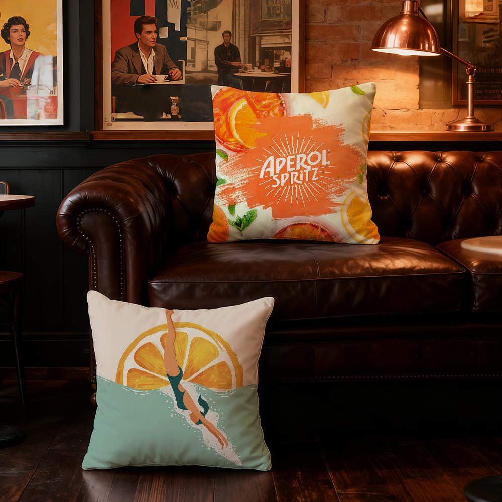 A-Aperol S-Spritz-ES Logo Cushion Cover Home Bedding Sofa Living Room Pillowcase Simple Soft Skin Cushion Cover Party Gift