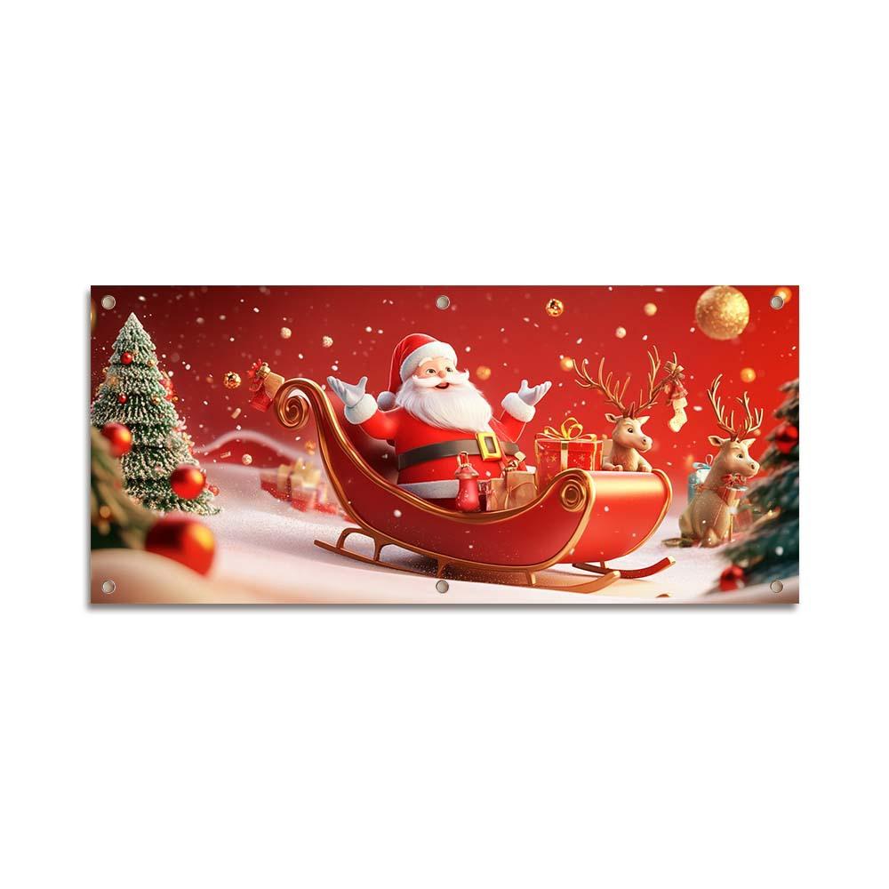Decorate the Garage Door with Christmas Yard Banners and Hang the Party Decoration Backdrop.