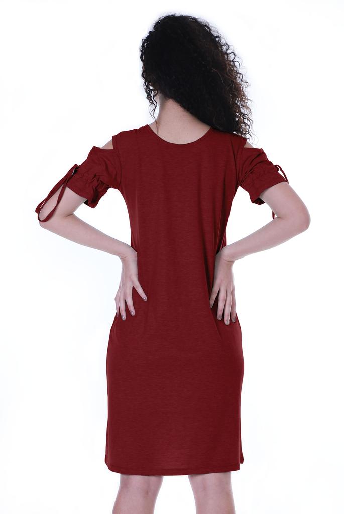 Moomaya Cold Shoulder T-shirt Dress Round Neck Casual Knee Length Summer Dresses For