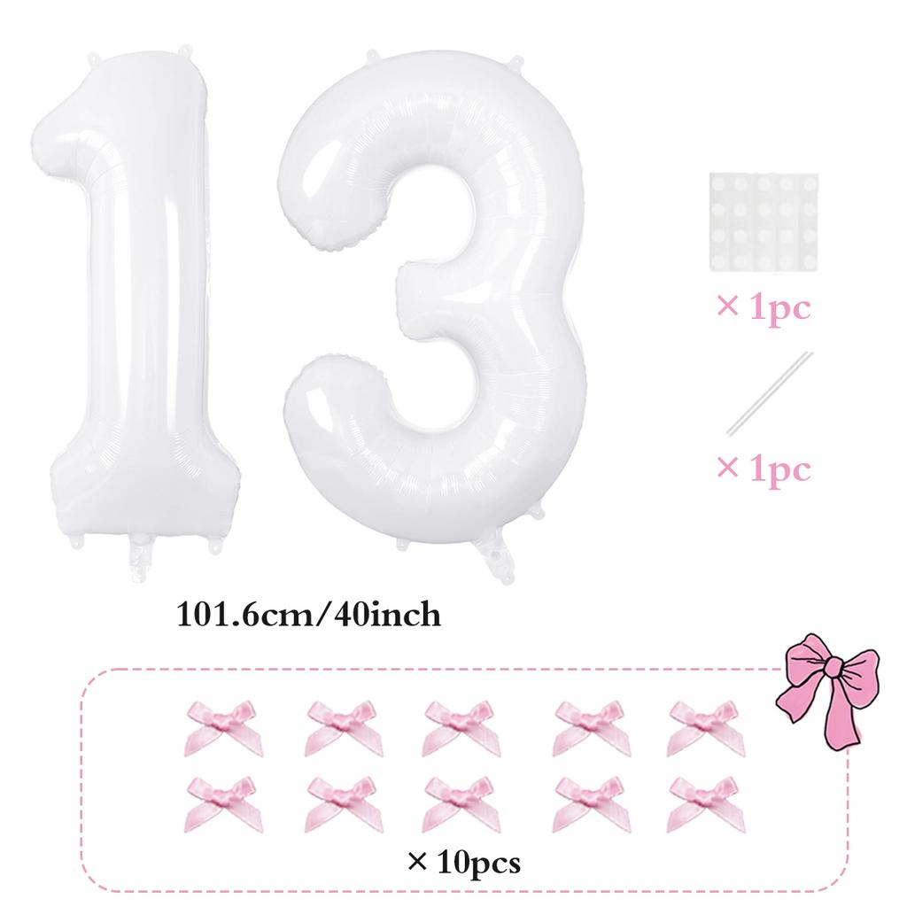 2pcs101.6cm Pink Bow Decoration White Digital Balloon for Birthday Anniversary Wedding Graduation Season New Year Decoration