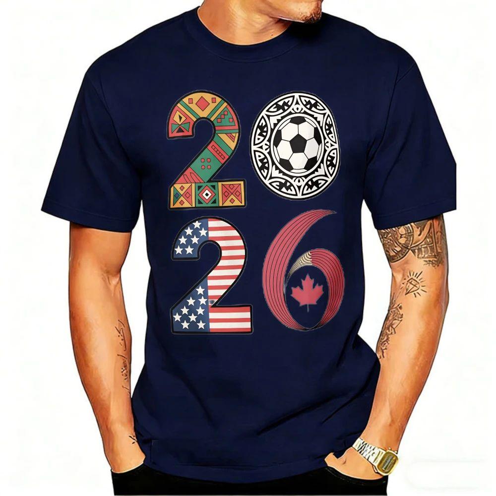 2026 USA Canada Mexico Soccer T-Shirt Cotton Shirt Tribal & Flag Graphic Tee, Ideal Gift for North American Football Enthusiasts