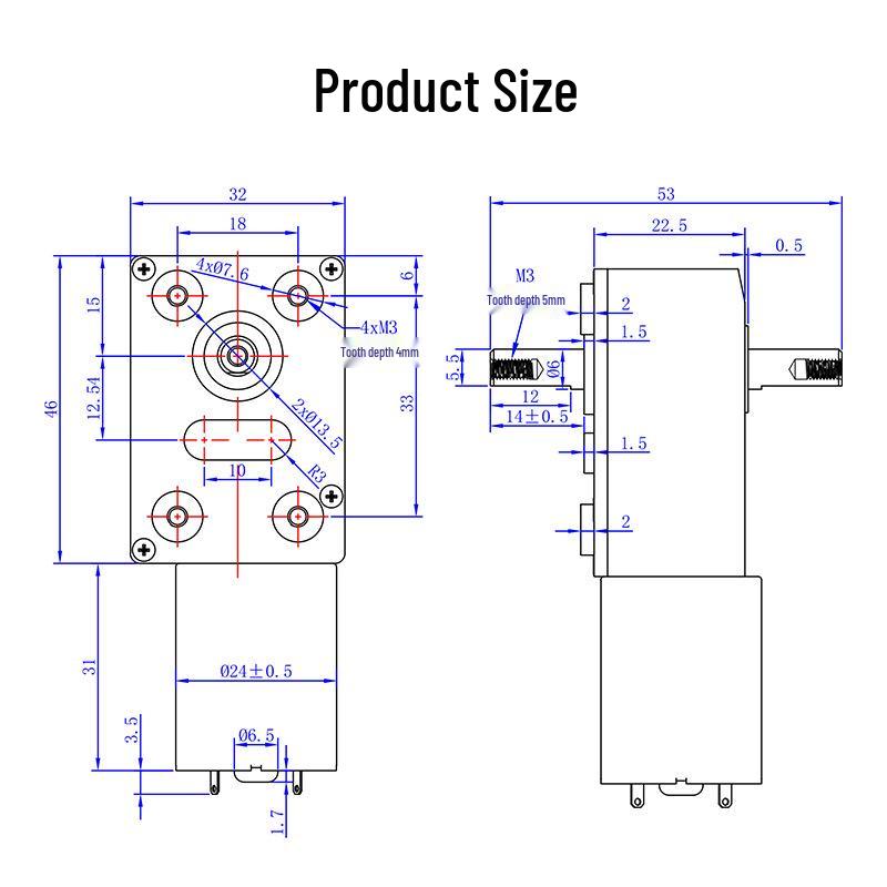 JGY370 Dual-axis DC Geared Motor: Miniature Worm Gear High Torque Motor (24V/12V/6V)