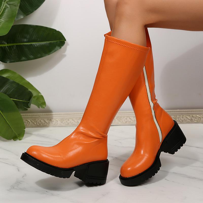 

Fashion Women s Knee High Boots Fashion Plus Size 35-42 Thick Heels Knight Boots Women 2025 Side Zipper Pu Leather Long Botas Mujer 42 оранжевый