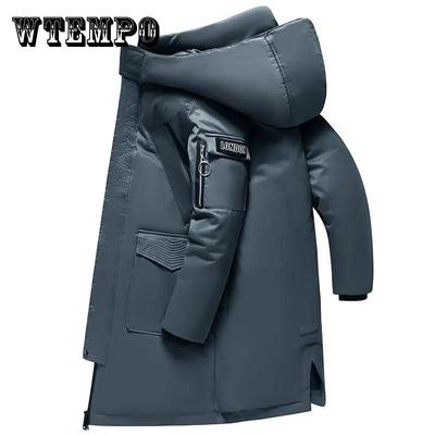 Men's Hooded Down Coat Winter Thick Warm Down Padded Jacket Long Over-the-knee Coat Can Be Worn In The North
