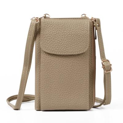 Blanc Pomme Damen Smartphone-Tasche, Geldbörse, Geprägtes Echtleder, Schulterriemen, Klein, Crossbody-Tasche, Mini-Tasche, bp-1072, Beige