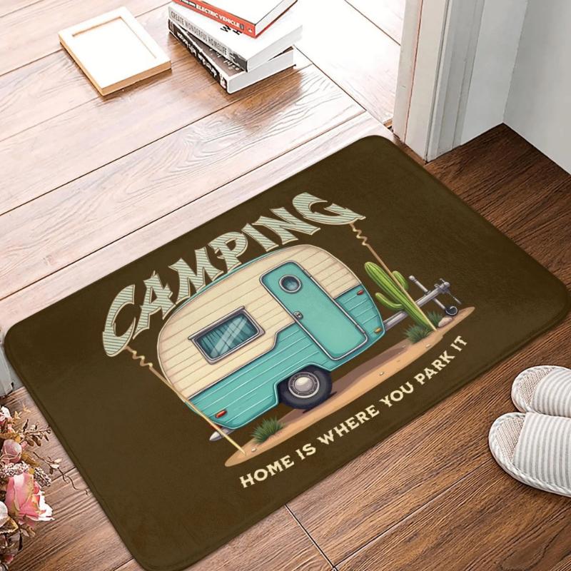 

Cute Vintage Motorhome Home Is Where We Park It Doormat, Anti-Slip Mat for Kitchen Bedroom Living Room Entrance Carpet 40x60cm