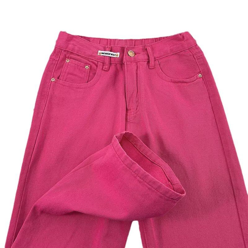 2024 Autumn Rose Red High-Waisted Straight-Leg Jeans for Pear-Shaped Bodies