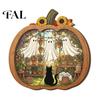 Whimsical Ghost Book Nook Halloween Wooden Tabletop Ornament, 2D Flat Cute Reading Bathing Fall Harvest Home Decoration Watering Plaque with Stand for