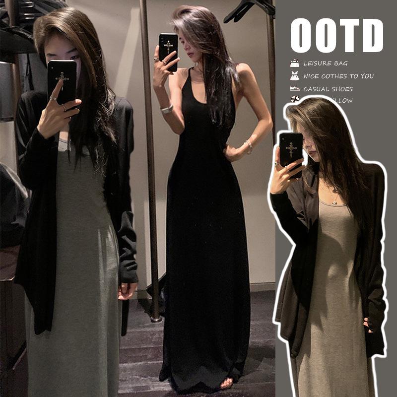 2026 Early Spring/Summer Hot Mom Lazy Style Knit Camisole Dress & Shawl Cardigan Set M