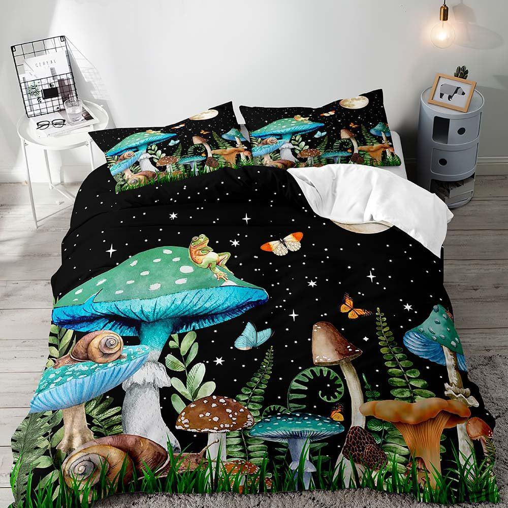 Frog Mushroom Three-Piece Quilt Cover 3D Digital Printing Bedding Set Bed Cover