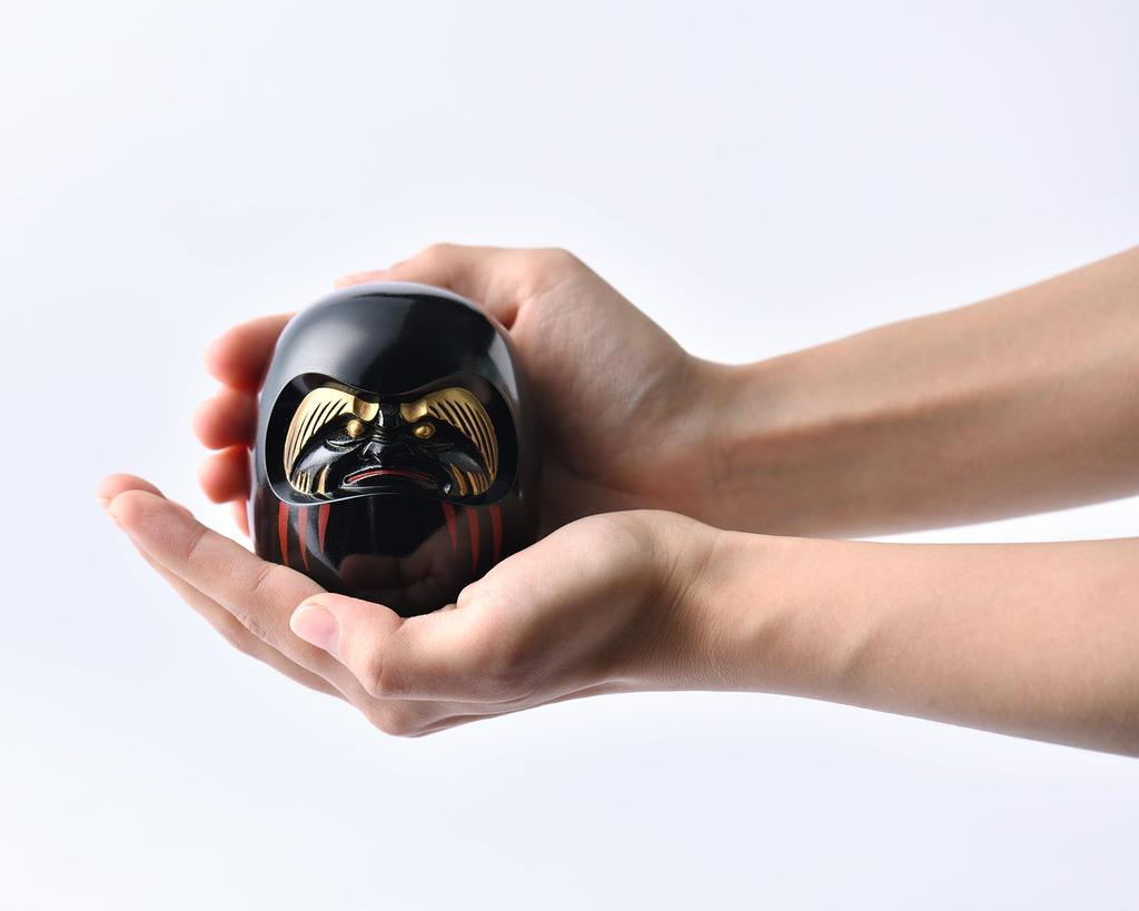 Gin-Yado Black Daruma Figurine by Engaku Daishi, Takaoka Copperware (Daruma BL)