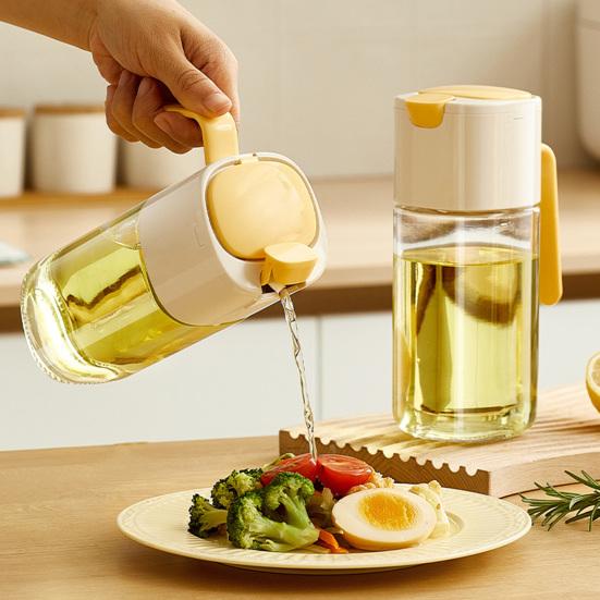 Automatic Oil Dispenser Bottle 500ml One-Touch Opening Hands-Free Glass Oil Bottle with Drip-Free Spout Leakproof Sauce Cruet for Olive Oil Vinegar