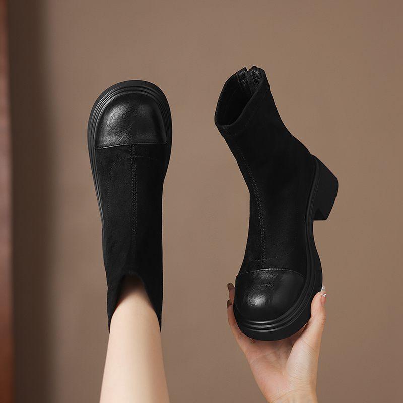 Krazing Pot Microfiber Autumn Winter Shoes Platform Super Size Motorcycle Boots Square Toe Keep Warm Zipper Size 44 Ankle Boots