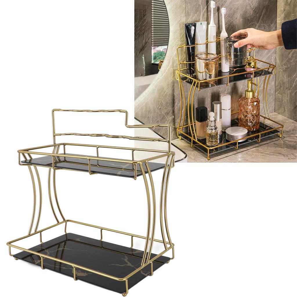 Countertop Storage Rack Double Layer Waterproof Counter   Shelf with Electric Toothbrush Holder for Bathroom