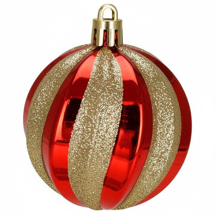 Boules de Noël - SPRINGOS - Lot de 6 - Rouge - 7 cm - Paillettes dorées