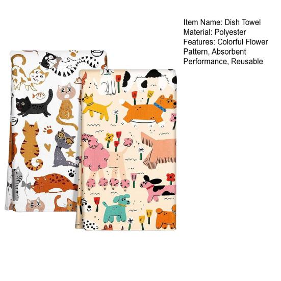 2 Pezzi Strofinacci Colorati Gatto Fiore Super Assorbenti Riutilizzabili Asciugapiatti Lavabili in Lavatrice