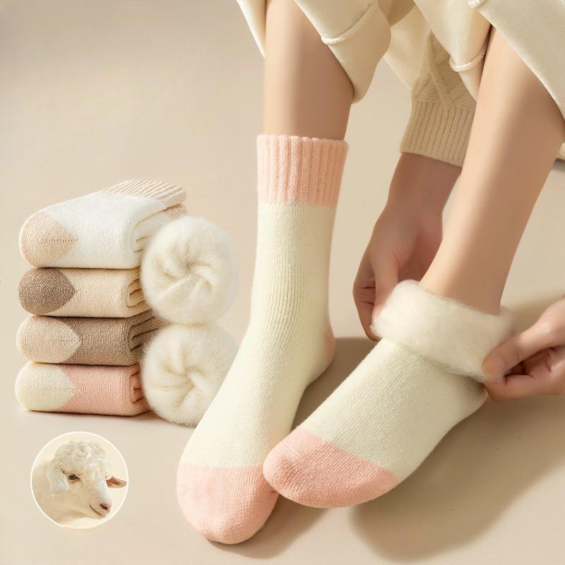 Fleece and Thickened Warm Cashmere Socks, Autumn and Winter Sleeping Fleece Mid-calf Socks, Solid Color Casual Home Floor Socks
