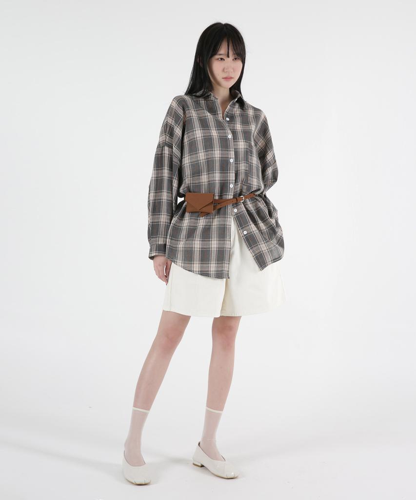 UMM Women'S Pocket Oversized Check Shirt 2 Colors