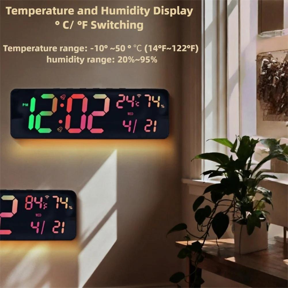 36*11.5*2.3cm Large RGB Digital Wall Clock TEMP Humidity Date Week Count-up Countdown 12/24H Bluetooth Time Synchronization LED Clock