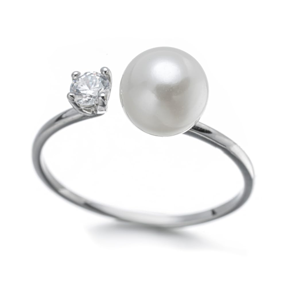

Pearl Ring for Genuine Free Pearl Pearl and CZ 925 Birthday Made in Japan [JDE] Women, Pearl, Size, Adjustable, Ring, Diamond, Silver, Hypoallergenic,