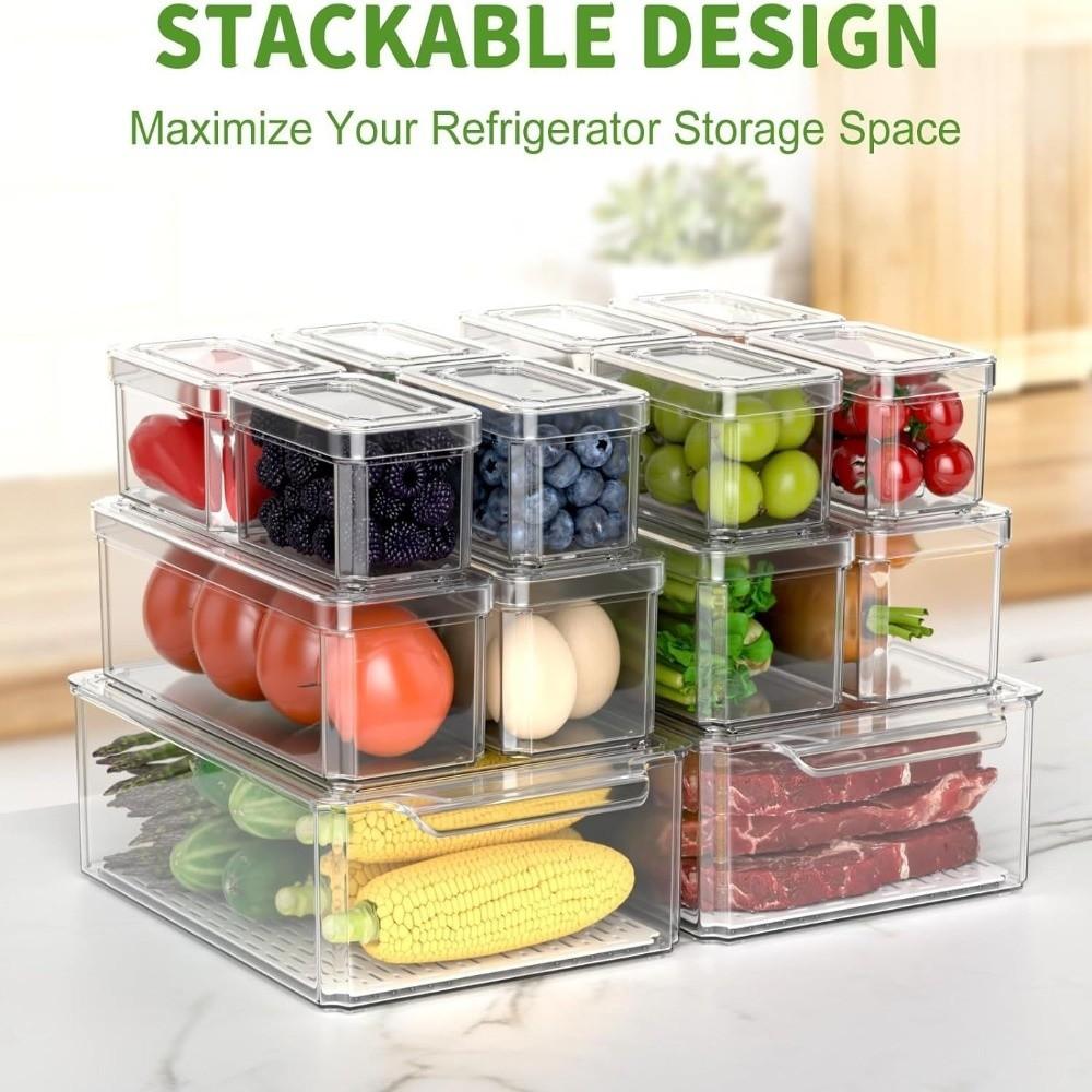 Practical Transparent Fridge Organizer Box Sealed with Lids Food Storage Containers Plastic Fridge Drawer Organizer Travel