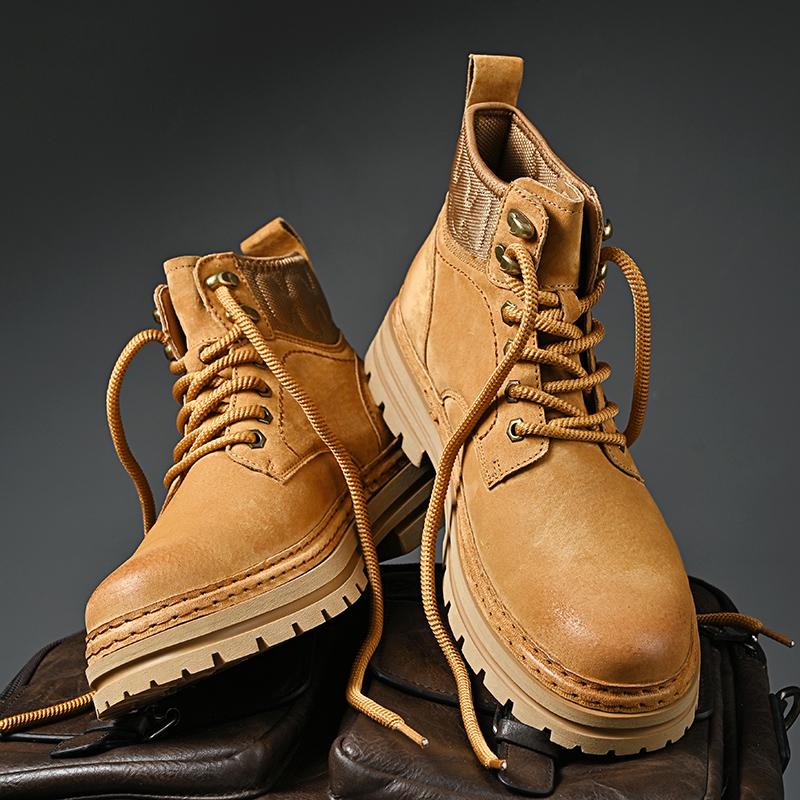 Fashion Golden Sapling Work Boots for Men Fashion Leather Platform Shoes Outdoor Casual Men's Boot Leisure Footwear Tactical Shoes Male