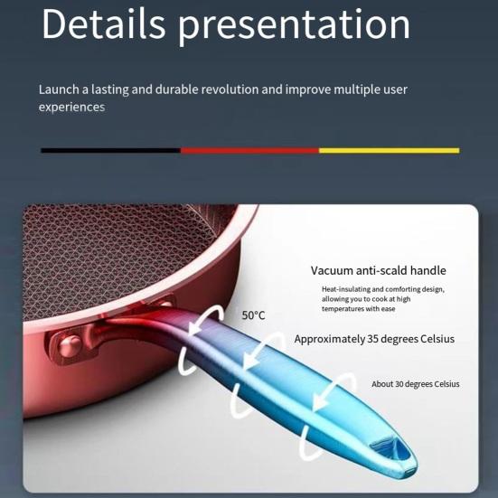 Stainless Steel Frying Pan Dual-Sided Grill for Steak & Eggs One-piece Handle Skillet Commercial Grade Corrosion-resistant Cookware with Ergonomic