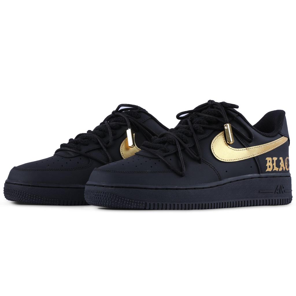 Nike Air Force 1 PU Abrasion Resistant Balance Low top Skateboard Shoes Unisex Black Gold CW2288-001(Team55-)